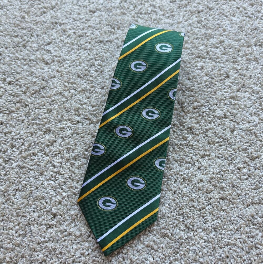 NFL Green Bay Packers Necktie Mens OS Green Silk Striped Logo Football Tie